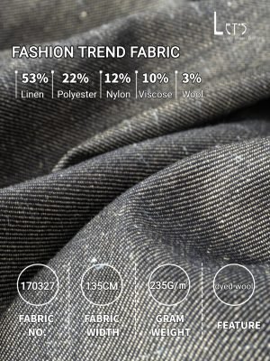 Luxury Brand-Level Fabric with Unique Texture | Colorfast Yarn-Dyed Wool-Linen Blend: Ideal for Blouses & Casual Blazers
