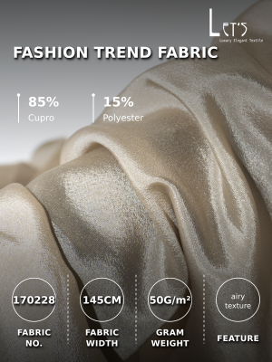 170228 Cupro Blend Fabric,85% Cupro 15% Polyester,50gsm Lightweight Airy Texture,Premium Dyeing for Blouse & Dress
