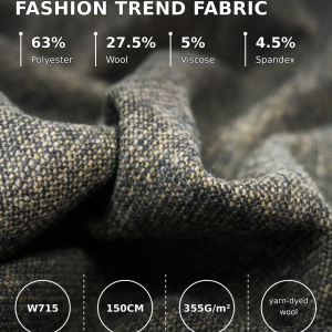 Wool Blend Yarn‑Dyed Fabric 27.5% Wool 355GSM Brushed Stable Fabric For Autumn Winter Coats
