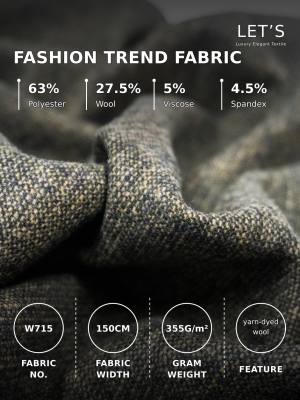 图片1 Wool Blend Yarn‑Dyed Fabric 27.5% Wool 355GSM Brushed Stable Fabric For Autumn Winter Coats