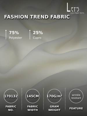 Cupro Polyester Blend Fabric 170GSM, Smooth Wrinkle‑Resistant Woven Fabric For Women Garment