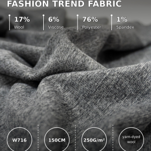 Yarn‑Dyed Wool Blend Fabric 250GSM Brushed & Smooth Finish Stretchy Fabric For Blazer Coat & Trouser