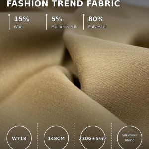 Silk Wool Blended Fabric 230GSM Smooth Lustrous Cloth for Autumn Winter Fashion Suit & Dress