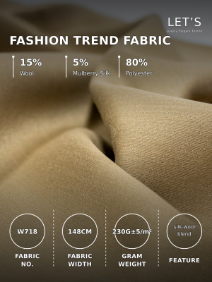 图片1 Silk Wool Blended Fabric 230GSM Smooth Lustrous Cloth for Autumn Winter Fashion Suit & Dress