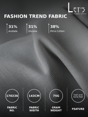 Premium Acetate-Pima Cotton Blend Fabric – 143cm Width, 75GSM, In Stock