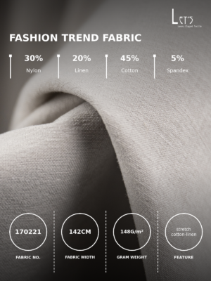 170221 Cotton-Linen-Nylon Blend with Stretch – 142cm Width, 148GSM, In Stock